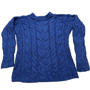 Aran Sweater Ireland Women Small S Wool Merino Cable Knit Large Navy Blue
